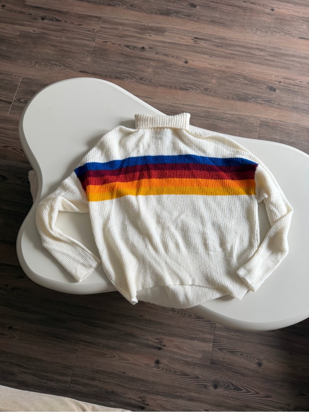 Express Cream Turtleneck Sweater with Blue, Purple, Red & Orange Stripes